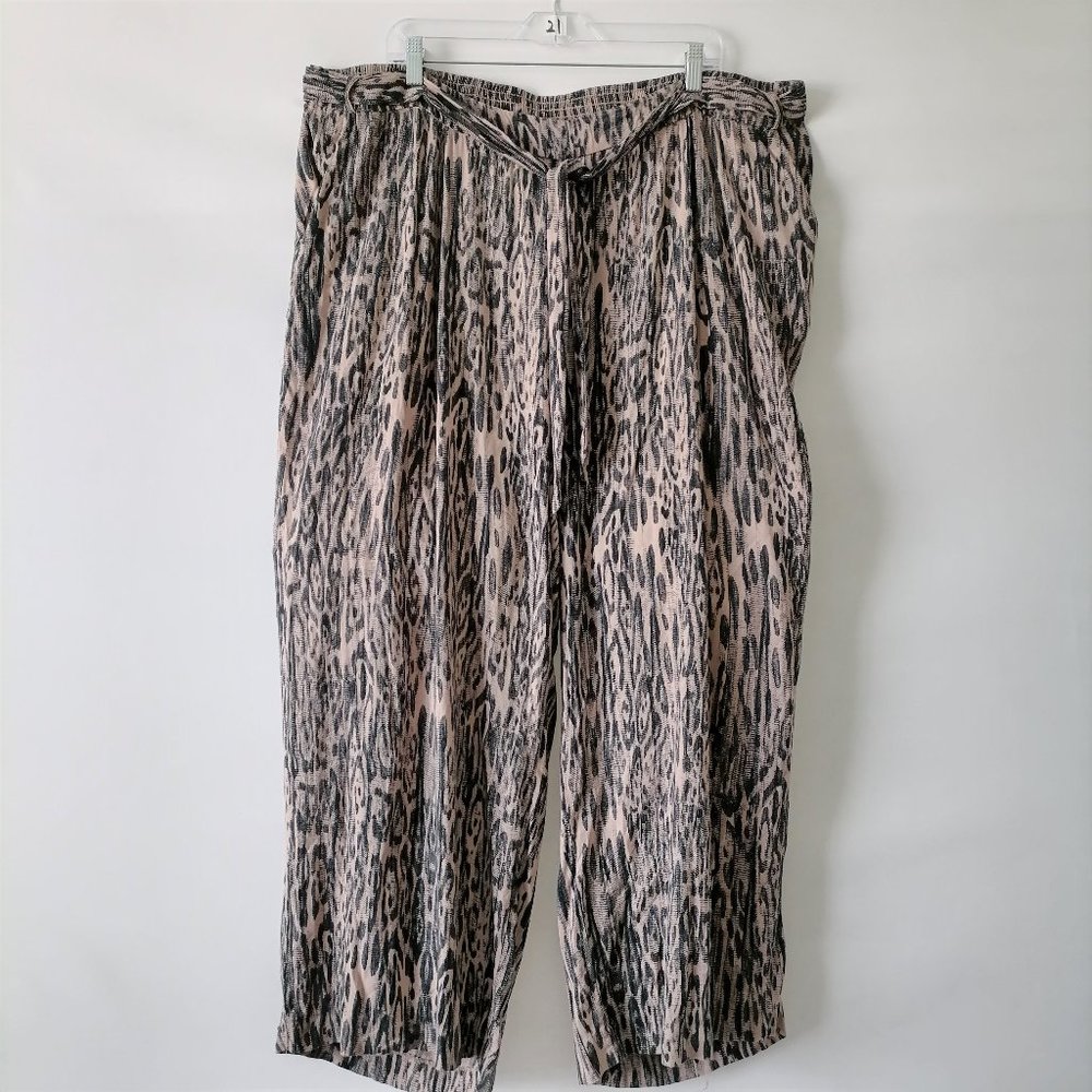 Jessica Simpson Womens Black Brown Leopard Print Tie Waist Capri Pant Size 2X